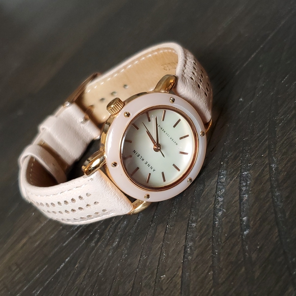 ANNE KLEIN Watch, Rose gold and pink leather